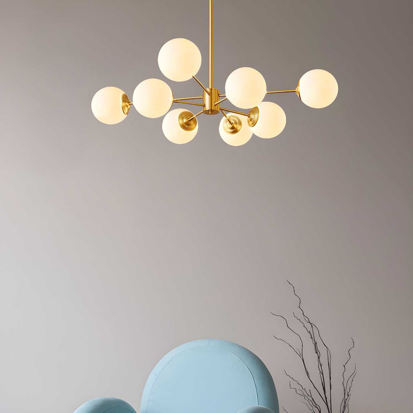 8-light globe pendant light with Sputnik design in a modern dining room setting - orangme.com
