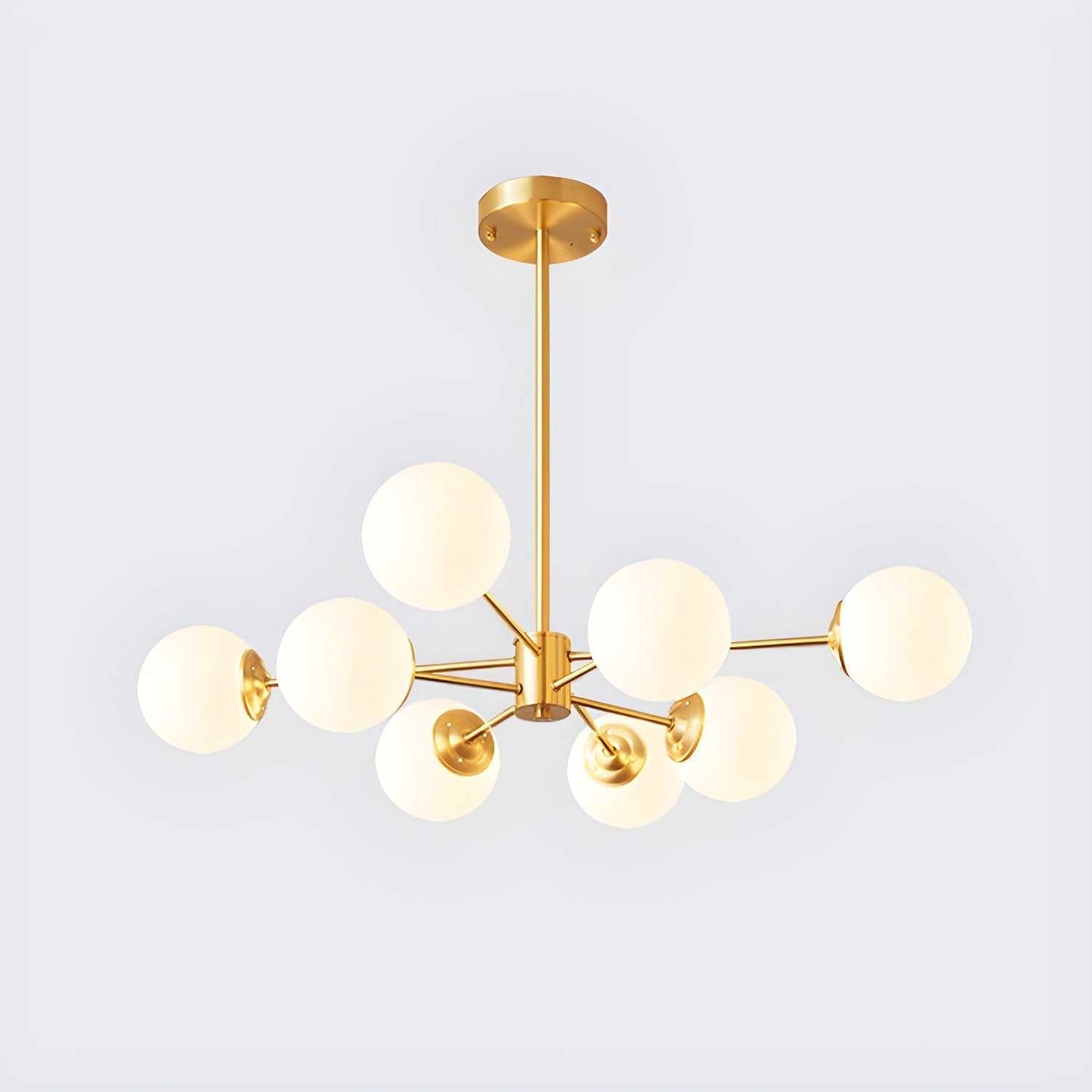 8-light globe pendant light with Sputnik design in a modern dining room setting - orangme.com