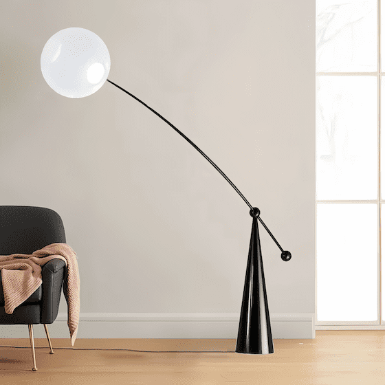 LED Floor Lamp with Sleek Cone Base & Elegant Tilted Globe Shade - Orangme