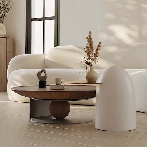 Elegant Walnut Wood Coffee Table Set – A Blend of Modern Minimalism an - Orangme
