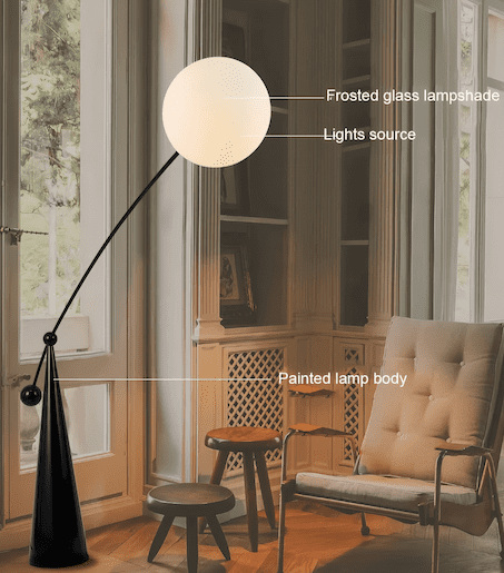 LED Floor Lamp with Sleek Cone Base & Elegant Tilted Globe Shade - Orangme
