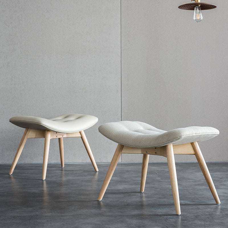 Leather Ottoman Pouf - Ash Wood & PU Leather - Orangme