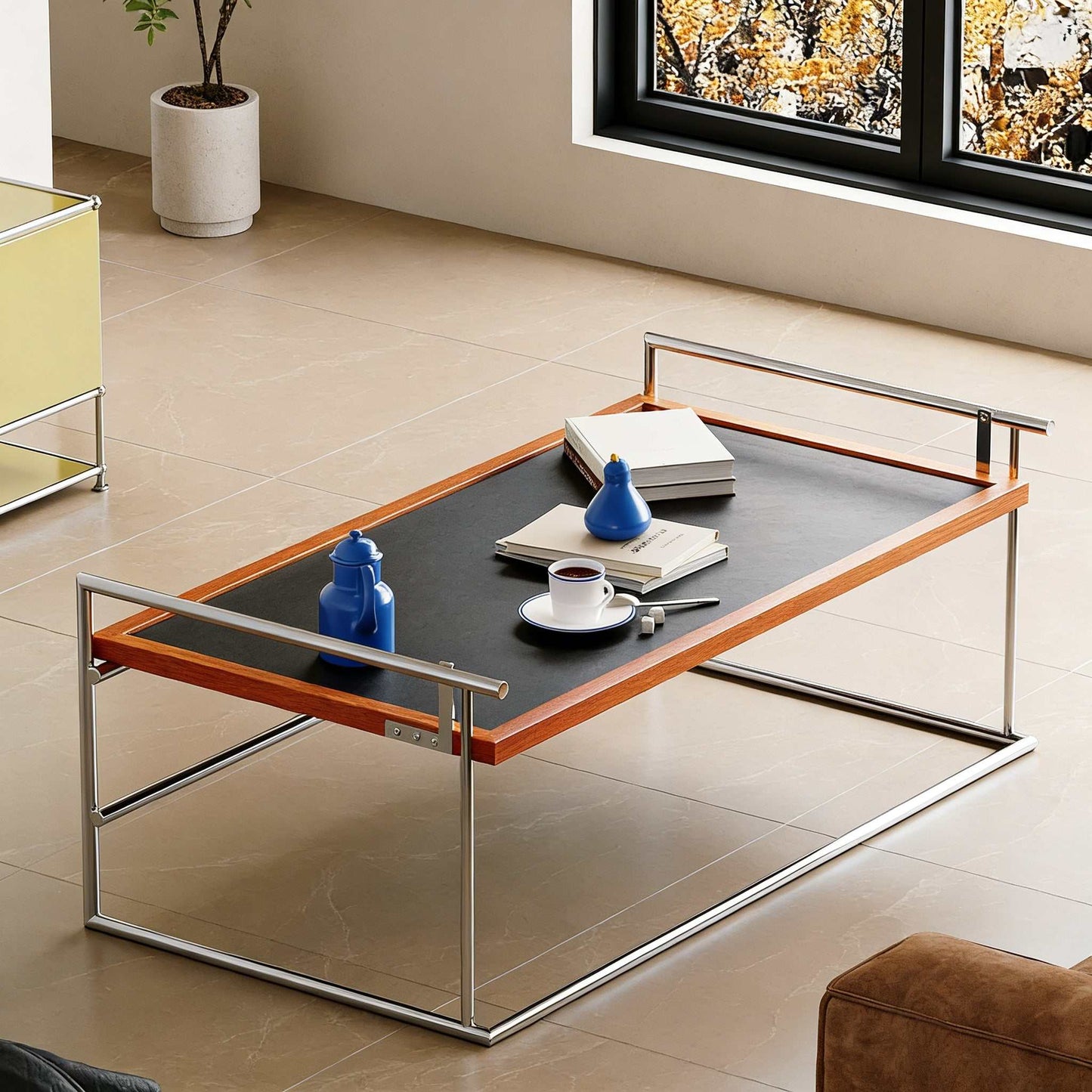 Solid Wood Coffee Table - Bauhaus Retro Design with Flip Mechanism