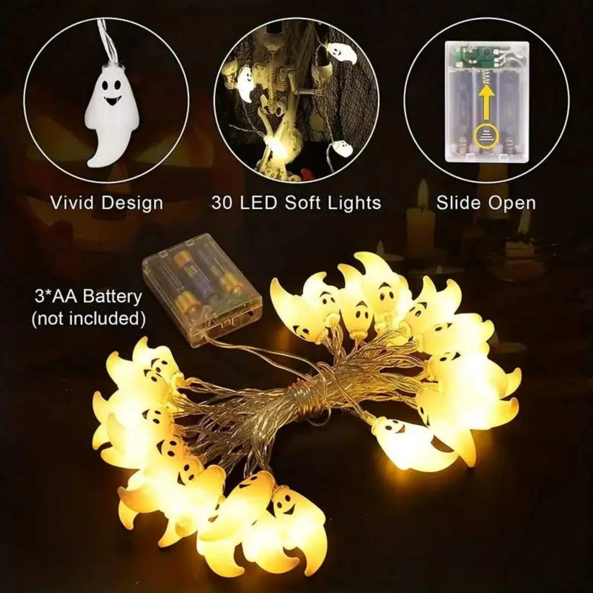 Halloween Ghost Decoration String Lights, Battery Powered - Orangme