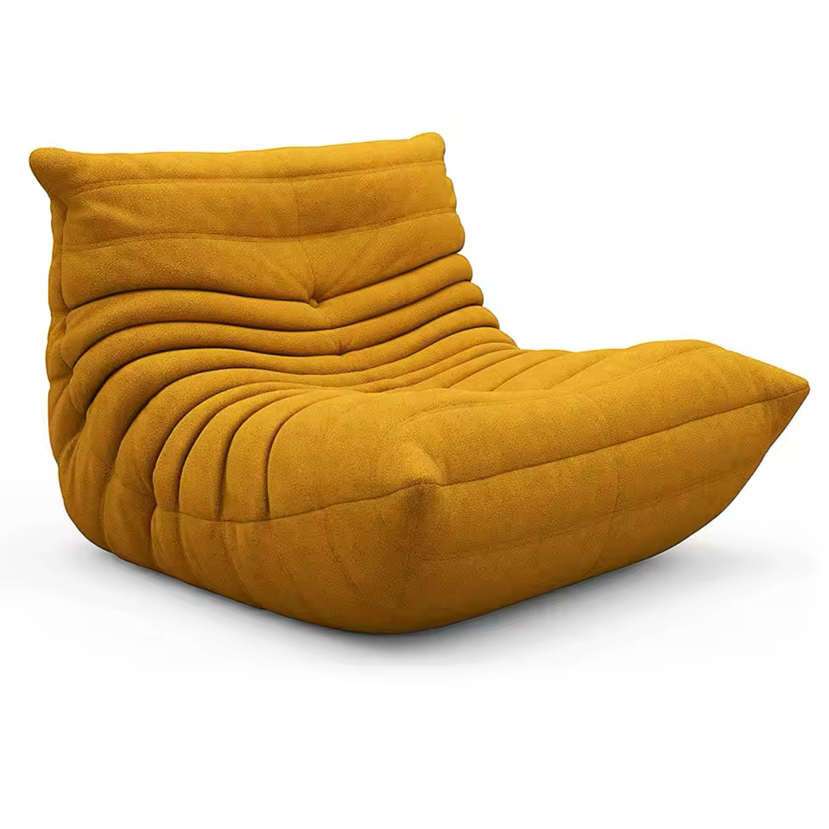 Togo Chair in mustard yellow; minimalist modern design for living room comfort.