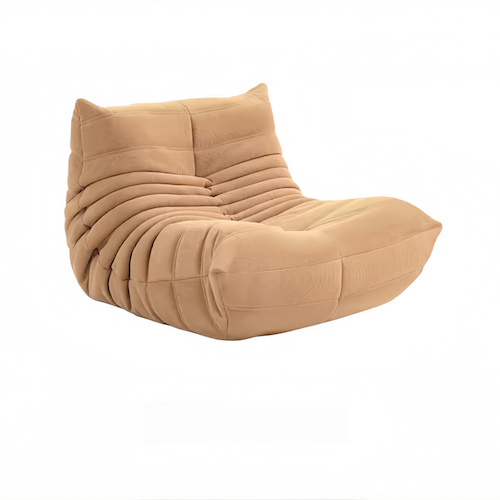 Togo Chair in suede fabric, minimalist modern design, beige color - orangme.com