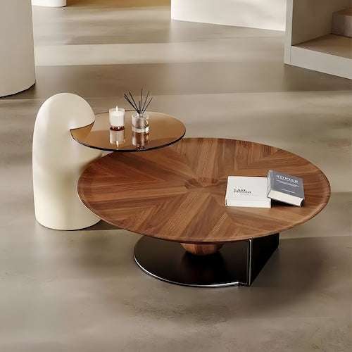 Elegant Walnut Wood Coffee Table Set – A Blend of Modern Minimalism an - Orangme