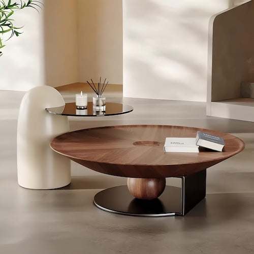 Elegant Walnut Wood Coffee Table Set – A Blend of Modern Minimalism an - Orangme