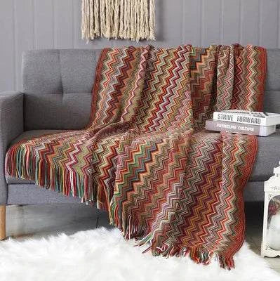 Boho Plaid Blanket & Corner Sofa Cover - Home, Hotel, Travel, Picnic E - Orangme