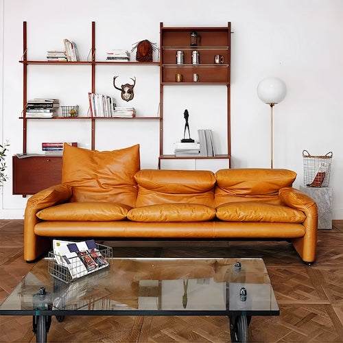 3 seater leather sofa in rich brown oil-waxed finish, elegant and durable design, perfect centerpiece for living room.