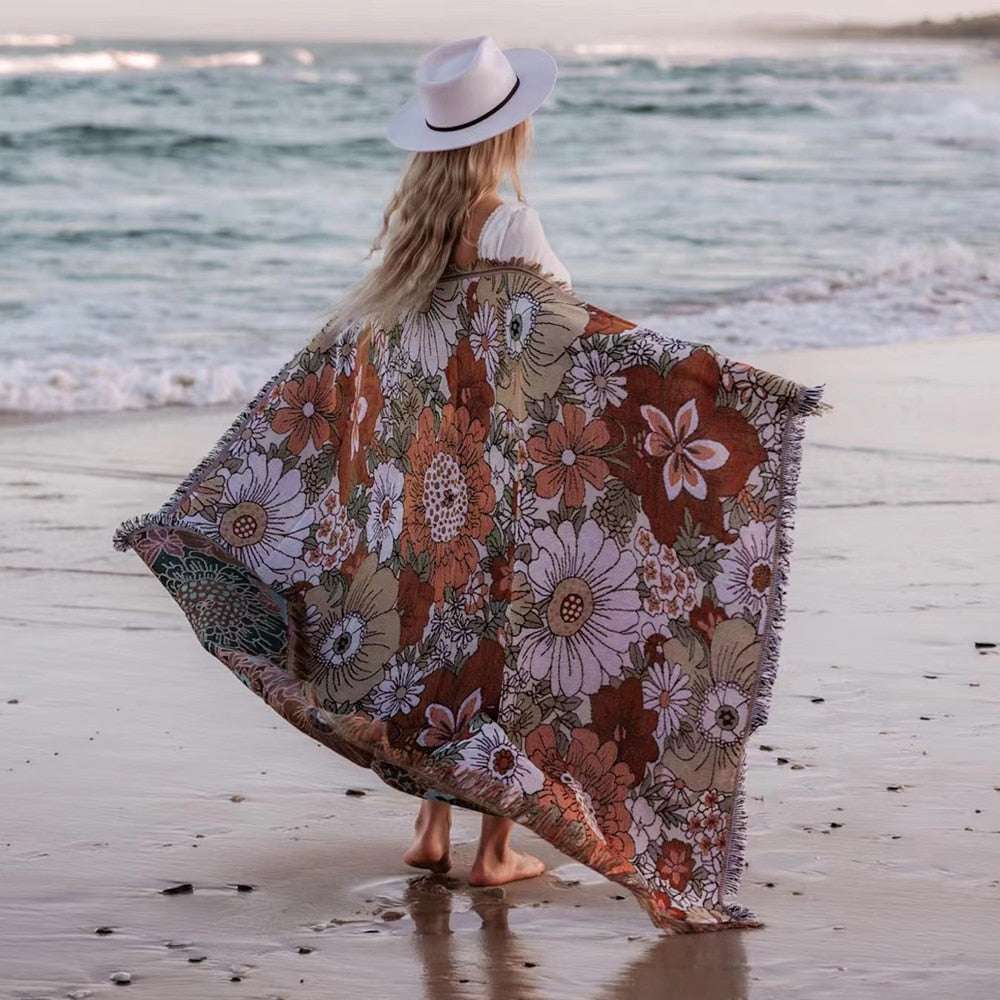 Versatile Beach Blanket – Linen/Cotton, Machine Washable - Orangme