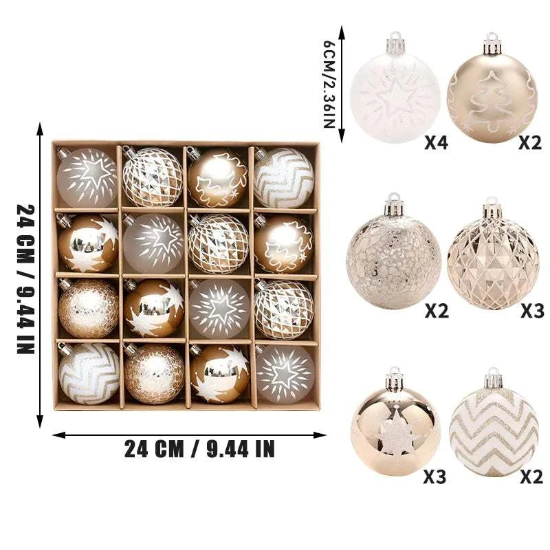 Christmas Ball Set: 16-Piece Pack in 6 Vibrant Designs for a Festive H - Orangme