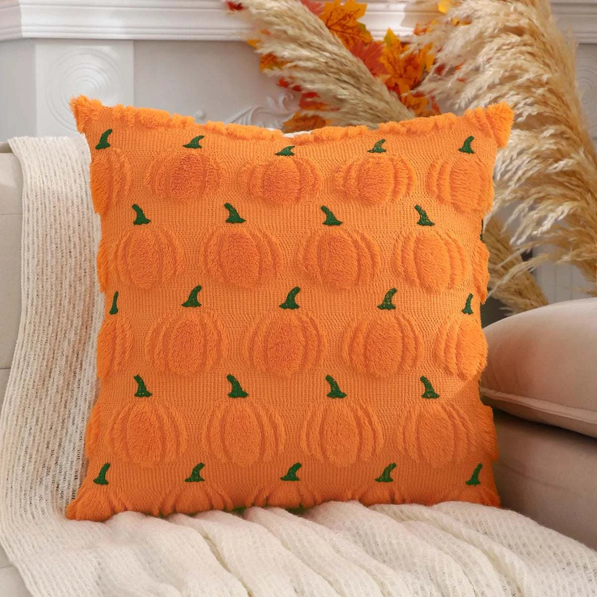 Halloween Pillow Cover | Geometric Ghost & Pumpkin Embroidery - Orangme