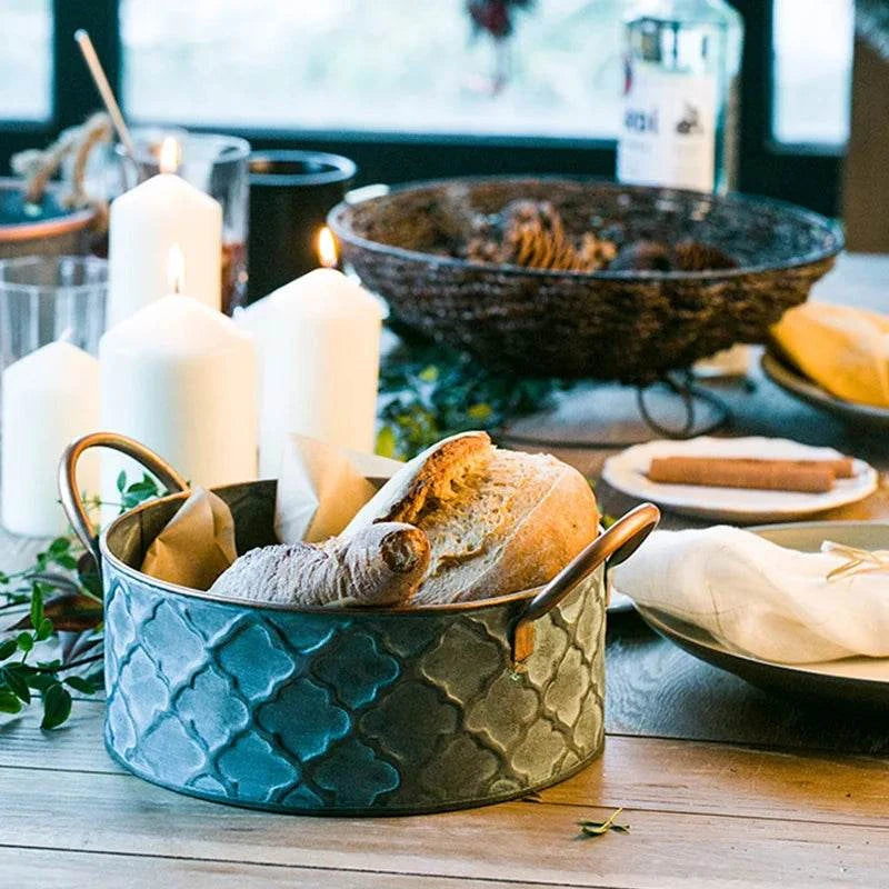 Round Iron Bread Baskets | Vintage Metal Fruit Storage Containers - Orangme