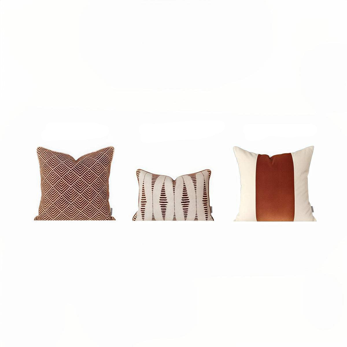 Three decorative throw pillows shown side by side on a white background with printed dimensions above each: two 17.7" x 17.