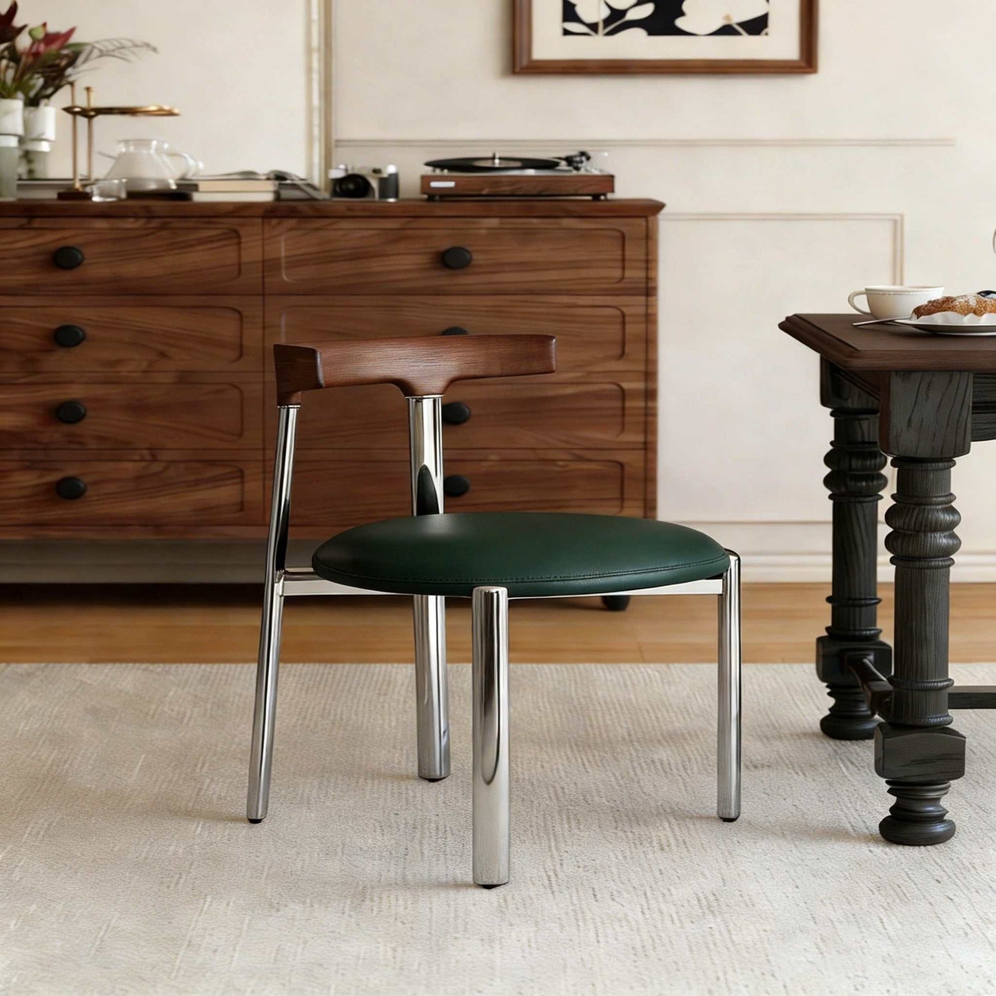 Stackable stainless steel dining chair with PU leather seat and modern luxury design
