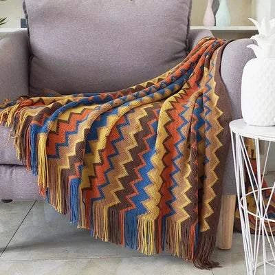 Boho Plaid Blanket & Corner Sofa Cover - Home, Hotel, Travel, Picnic E - Orangme