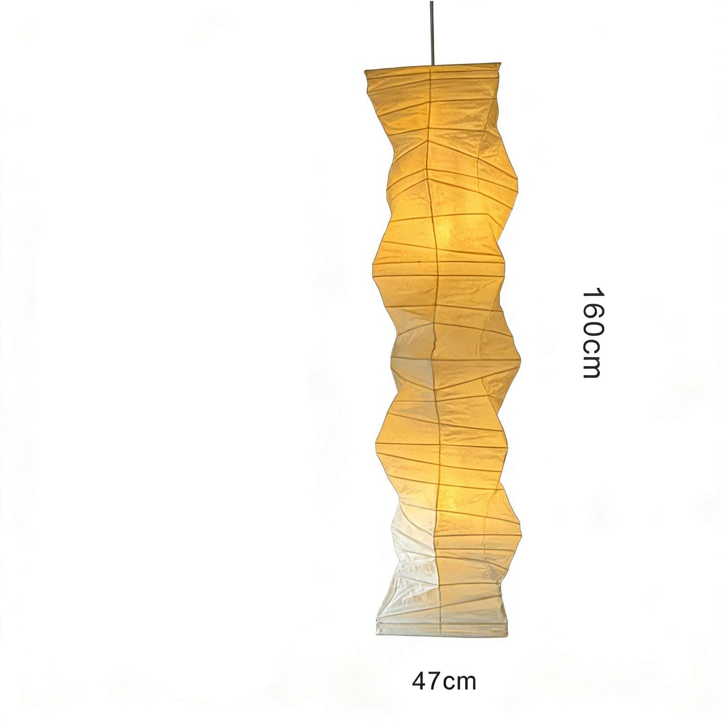 Noguchi-inspired staircase rice paper pendant light with warm white LED glow in duplex loft stairwell