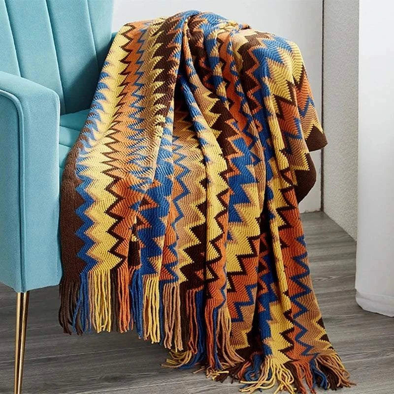 Boho Plaid Blanket & Corner Sofa Cover - Home, Hotel, Travel, Picnic E - Orangme