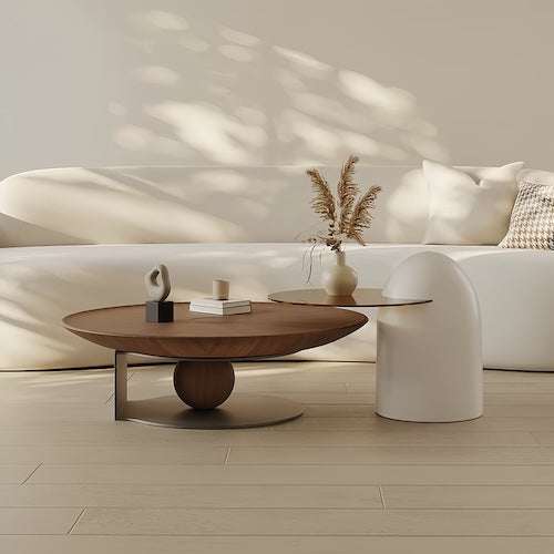 Elegant Walnut Wood Coffee Table Set – A Blend of Modern Minimalism an - Orangme