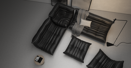 one entire set of togo black leather sofa