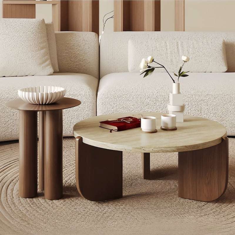 one set of Solid wood natural travertine coffee table - orangme.com