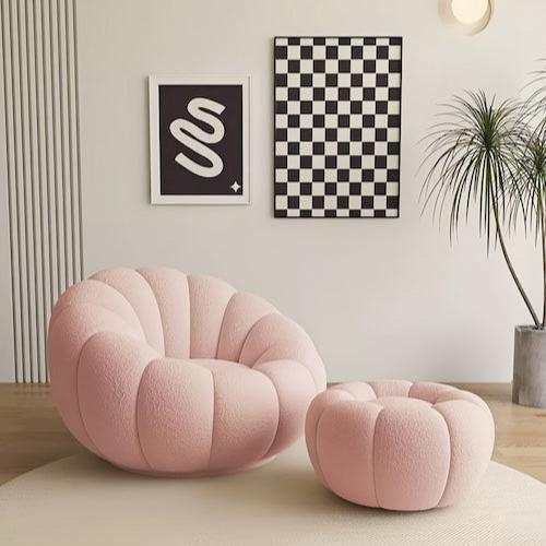pink fluffy chair with ottoman for lounge - orangme.com
