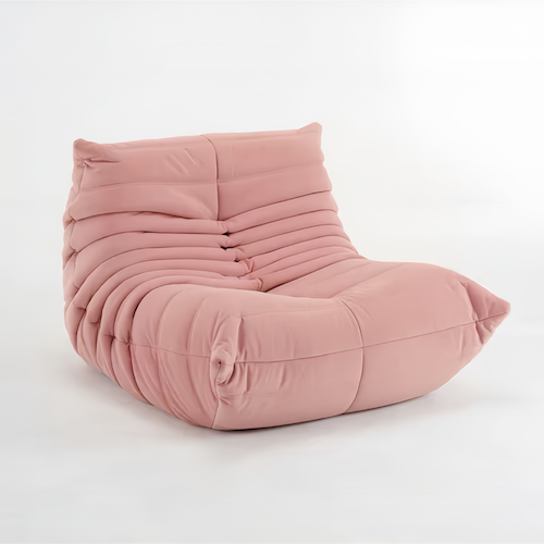 Togo Chair in pink, minimalist modern style, high-density foam, premium materials.