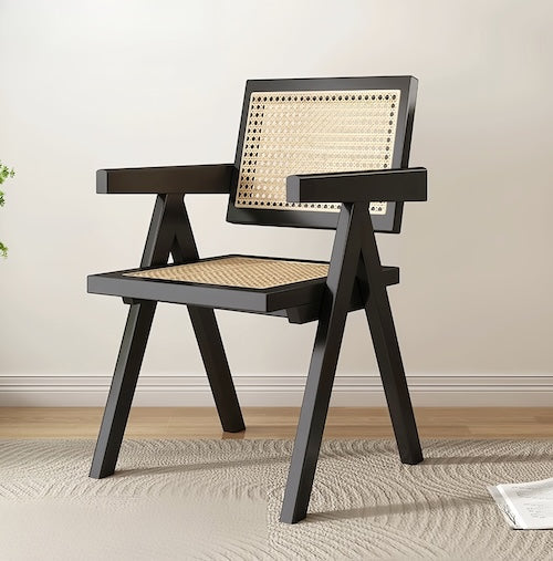 Chandigarh Leisure Rattan Chair with solid wood frame and natural rattan, minimalist modern design.