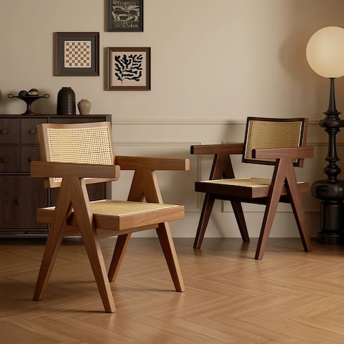 Chandigarh Leisure Rattan Chair with natural rattan and wood frame in minimalist modern design.