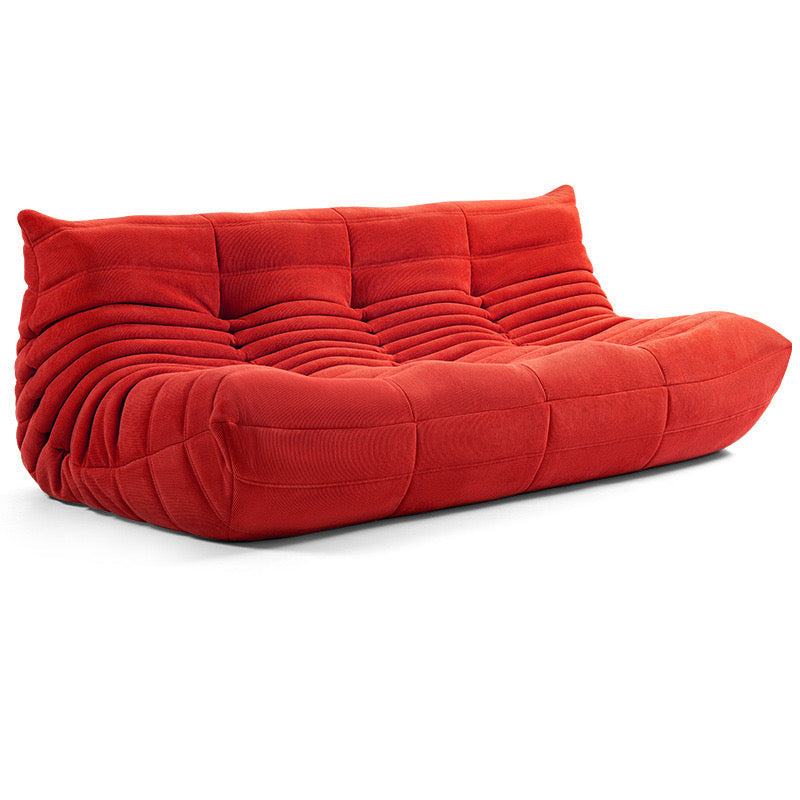 Togo 3 seater sofa in red corduroy fabric, stylish and comfortable couch.