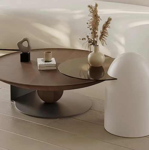 Elegant Walnut Wood Coffee Table Set – A Blend of Modern Minimalism an - Orangme