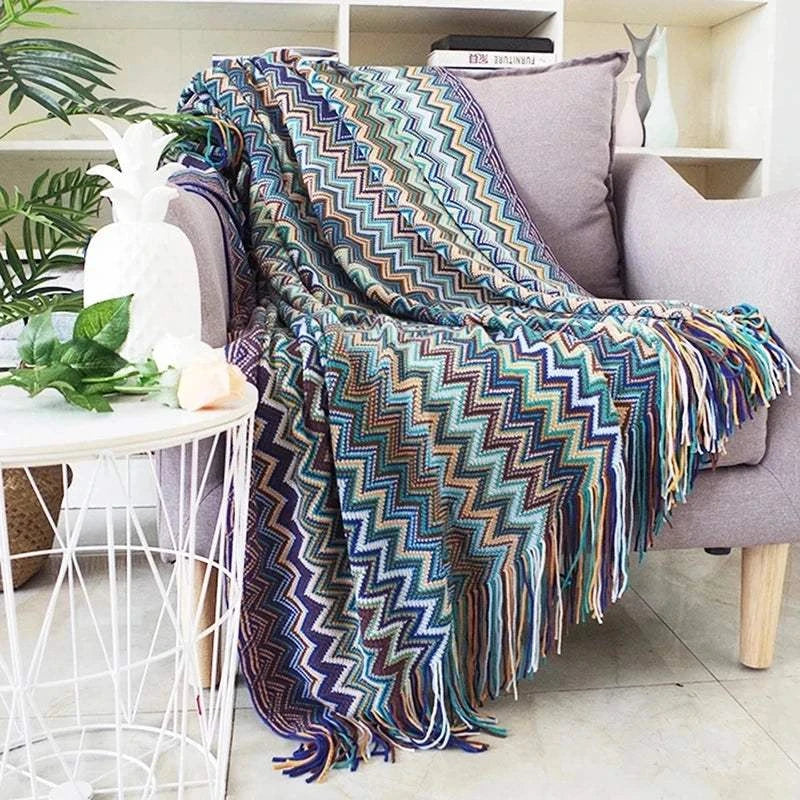 Boho Plaid Blanket & Corner Sofa Cover - Home, Hotel, Travel, Picnic E - Orangme