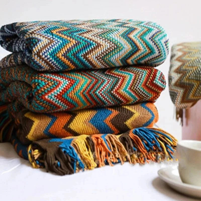 Boho Plaid Blanket & Corner Sofa Cover - Home, Hotel, Travel, Picnic E - Orangme