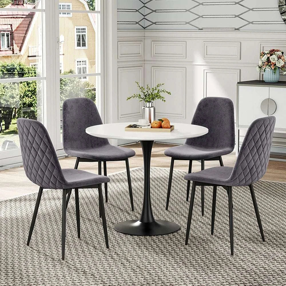 Set of 2 Velvet Upholstered Dining Chairs – Modern Rhombus Set - Orangme