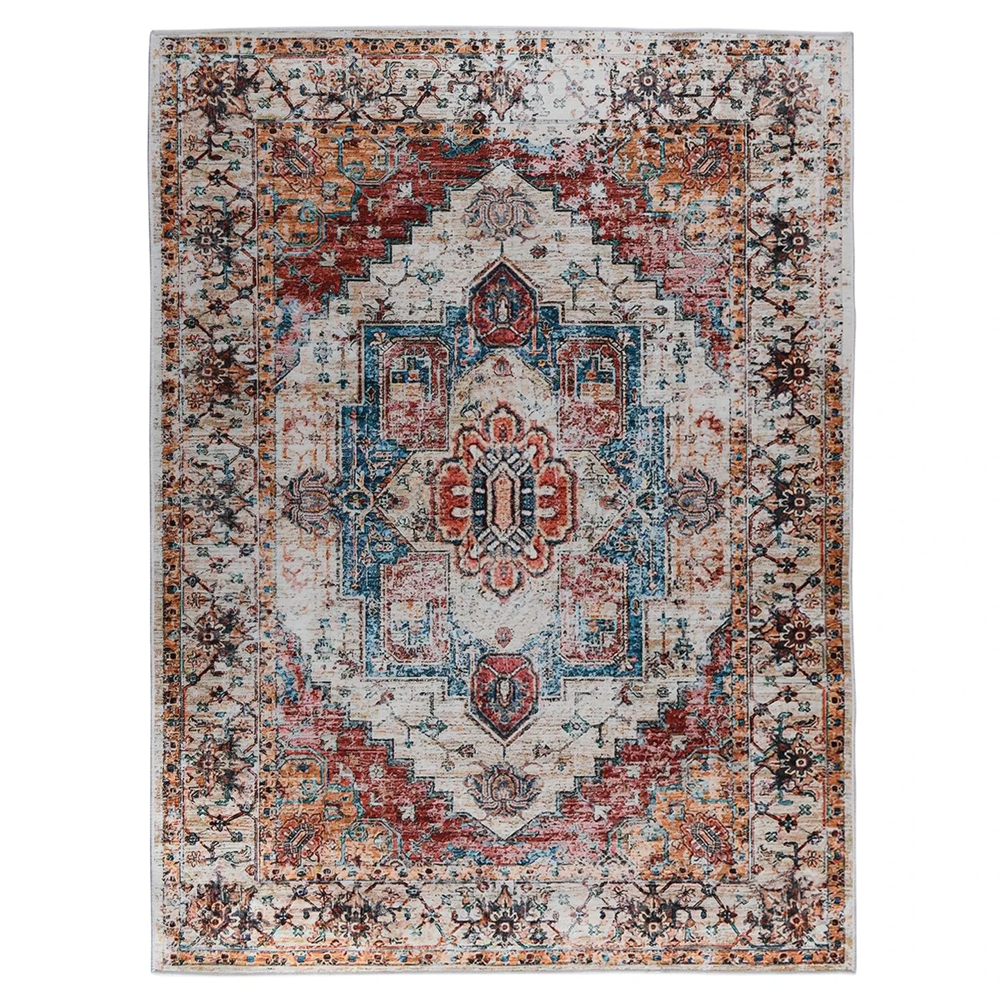 Persian Rug: Vintage Red, Golden & Ivory Artistry Craft - orangme.com