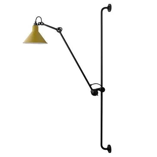 Long pole swing arm wall lamp with black metal shade and industrial design mounted on wall
