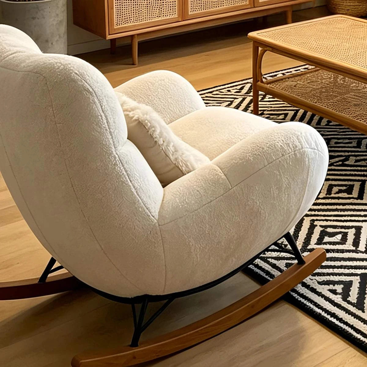 Cream Style Lazy Rocking Chair, Oversized Hugging Sleeper Lounge Sofa for Living Room Balcony