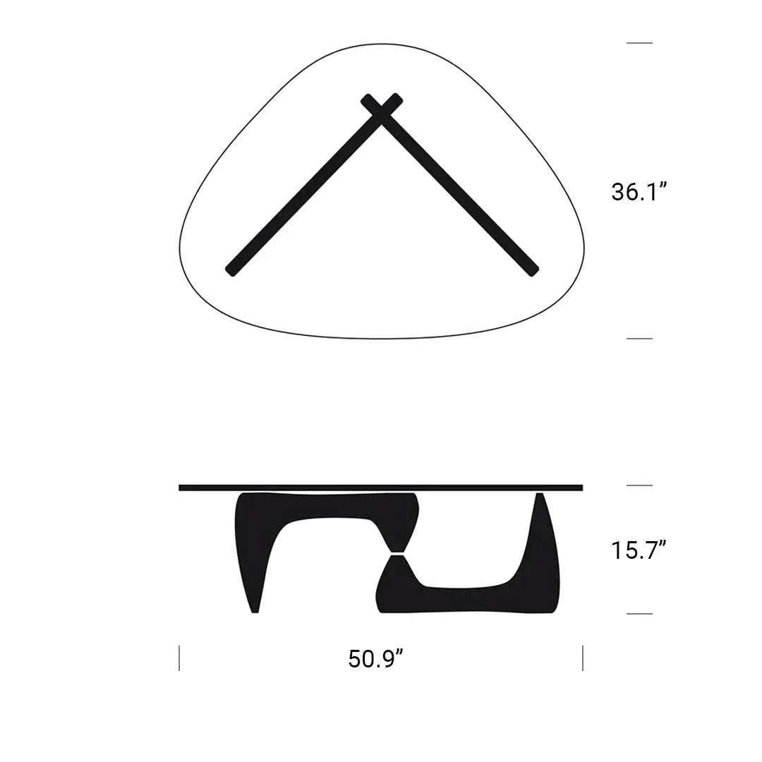 Noguchi Coffee Table dimensions and design illustration.