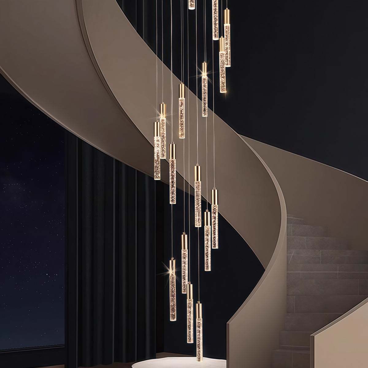 Long Pendant Chandelier for Duplex Apartments Villas Spiral Staircases