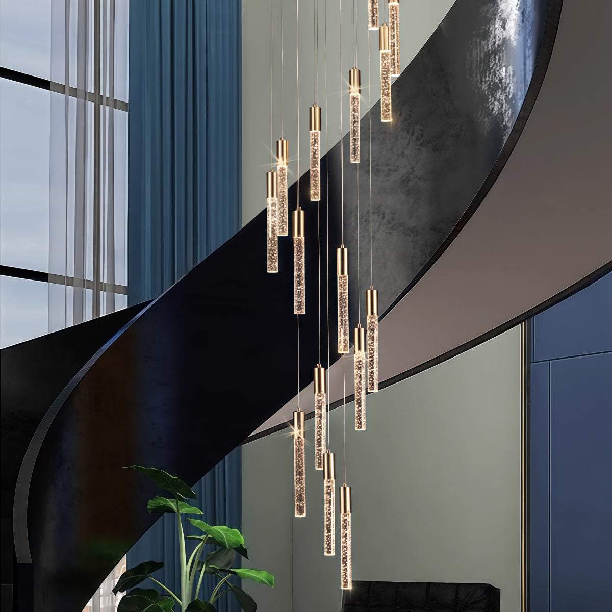 Long Pendant Chandelier for Duplex Apartments Villas Spiral Staircases