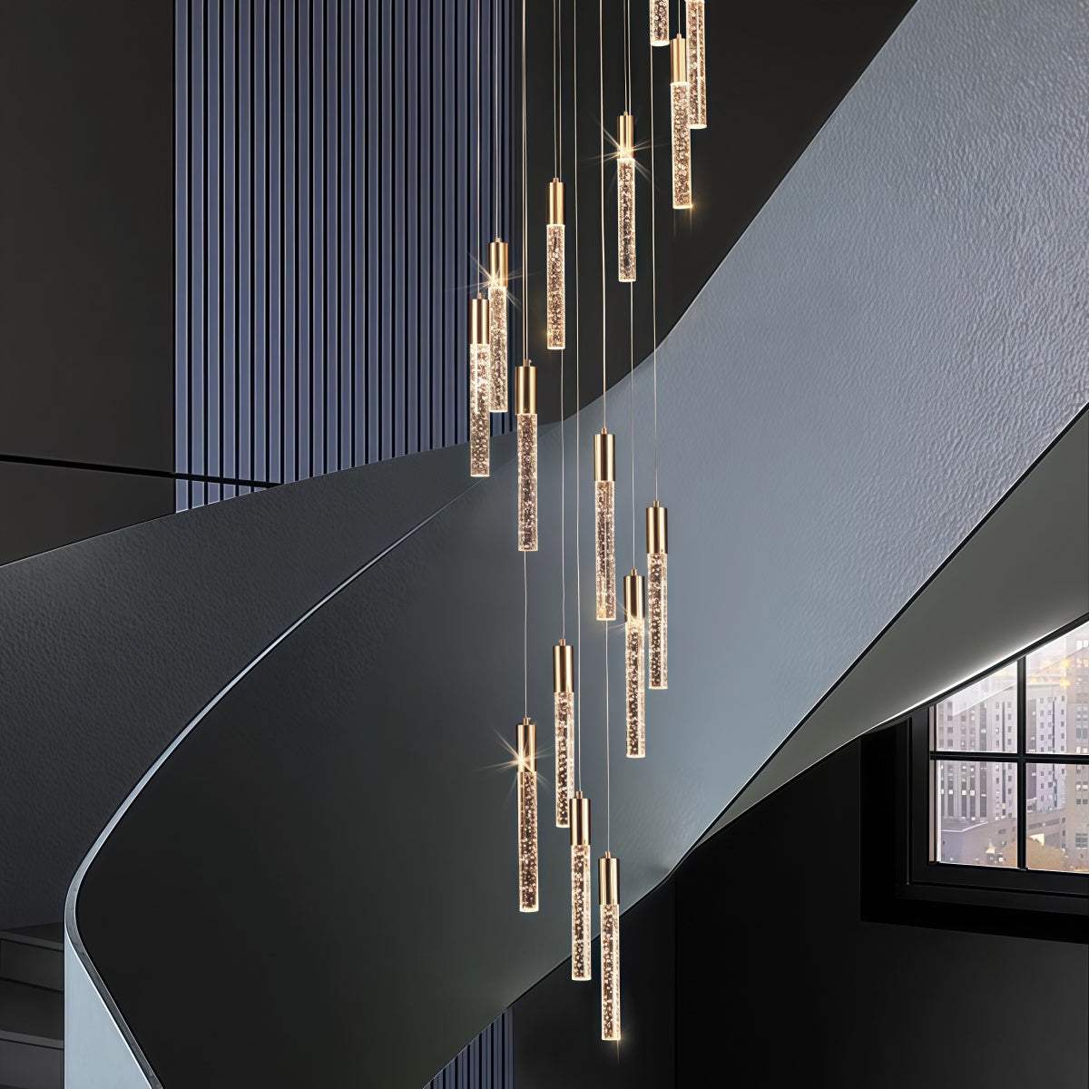 Long Pendant Chandelier for Duplex Apartments Villas Spiral Staircases