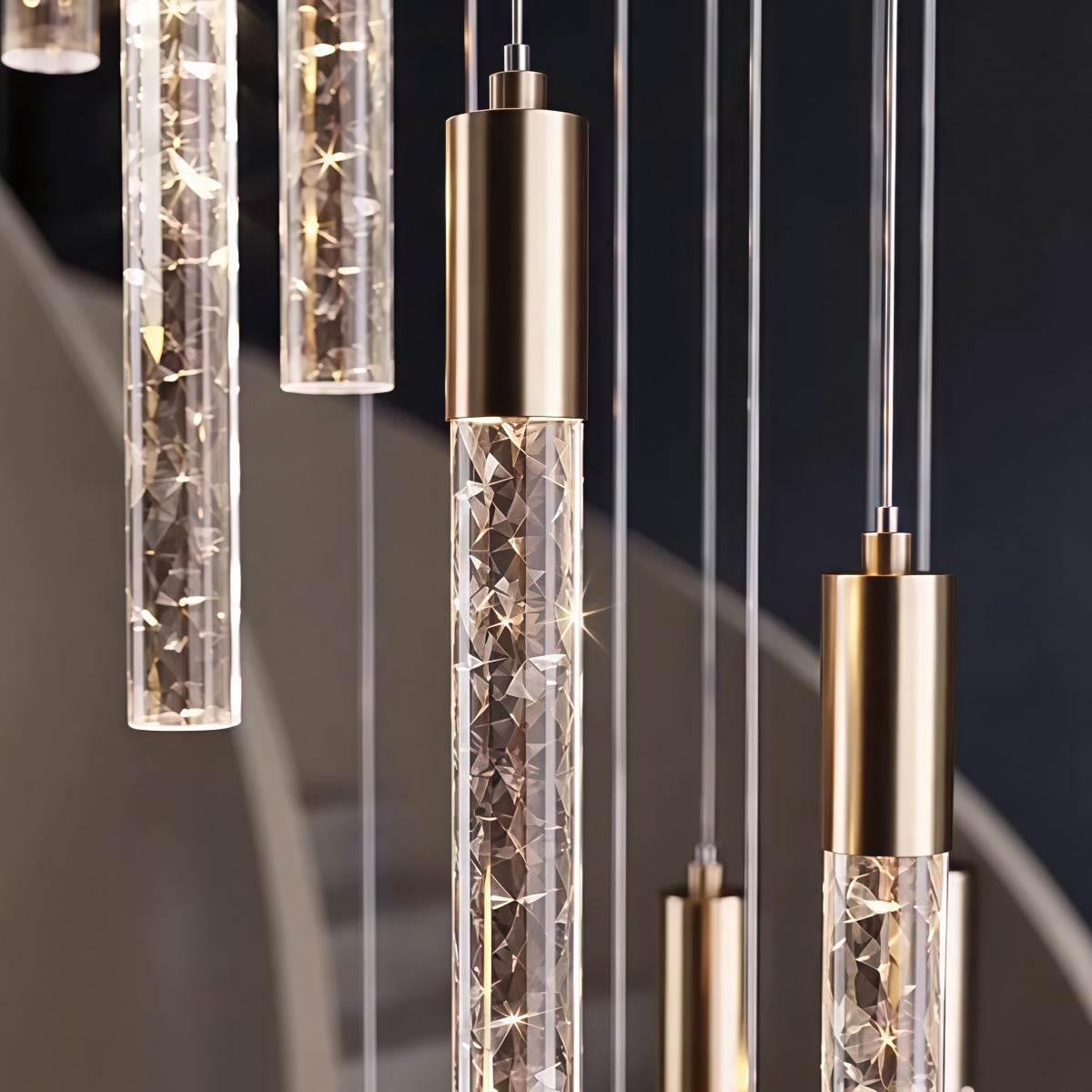 Long Pendant Chandelier for Duplex Apartments Villas Spiral Staircases