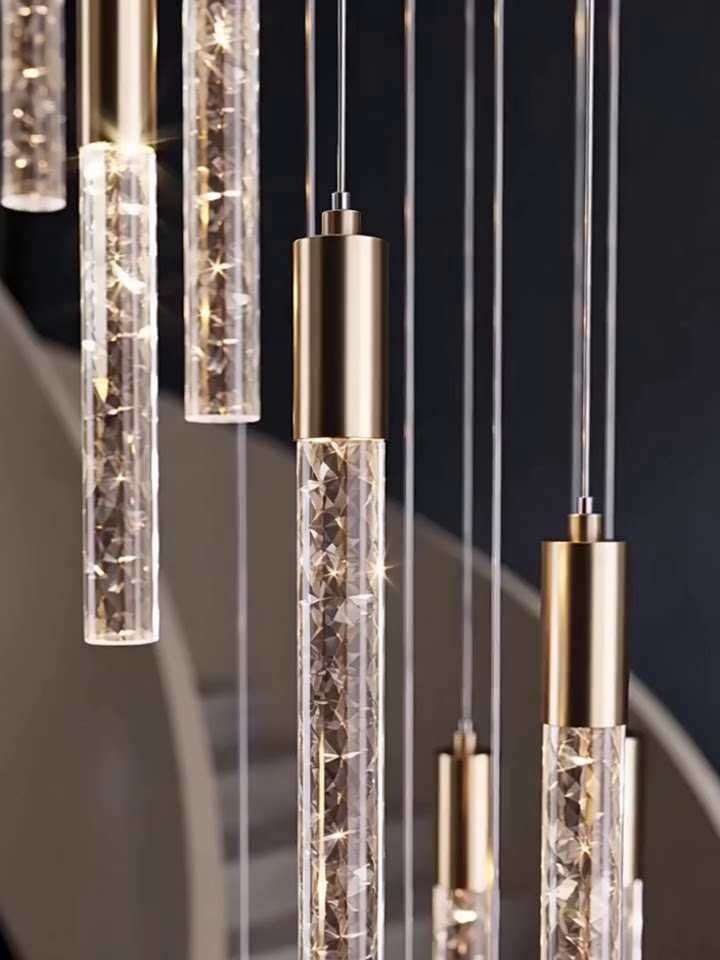 Long Pendant Chandelier for Duplex Apartments Villas Spiral Staircases