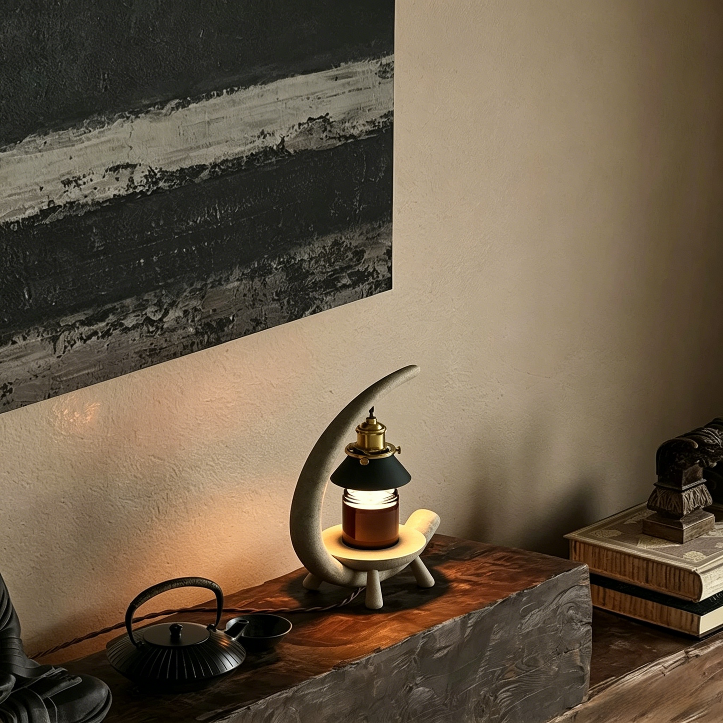 Faux Stone Moon Resin Candle Warmer - Vintage Palace Decor Lamp for Homestay