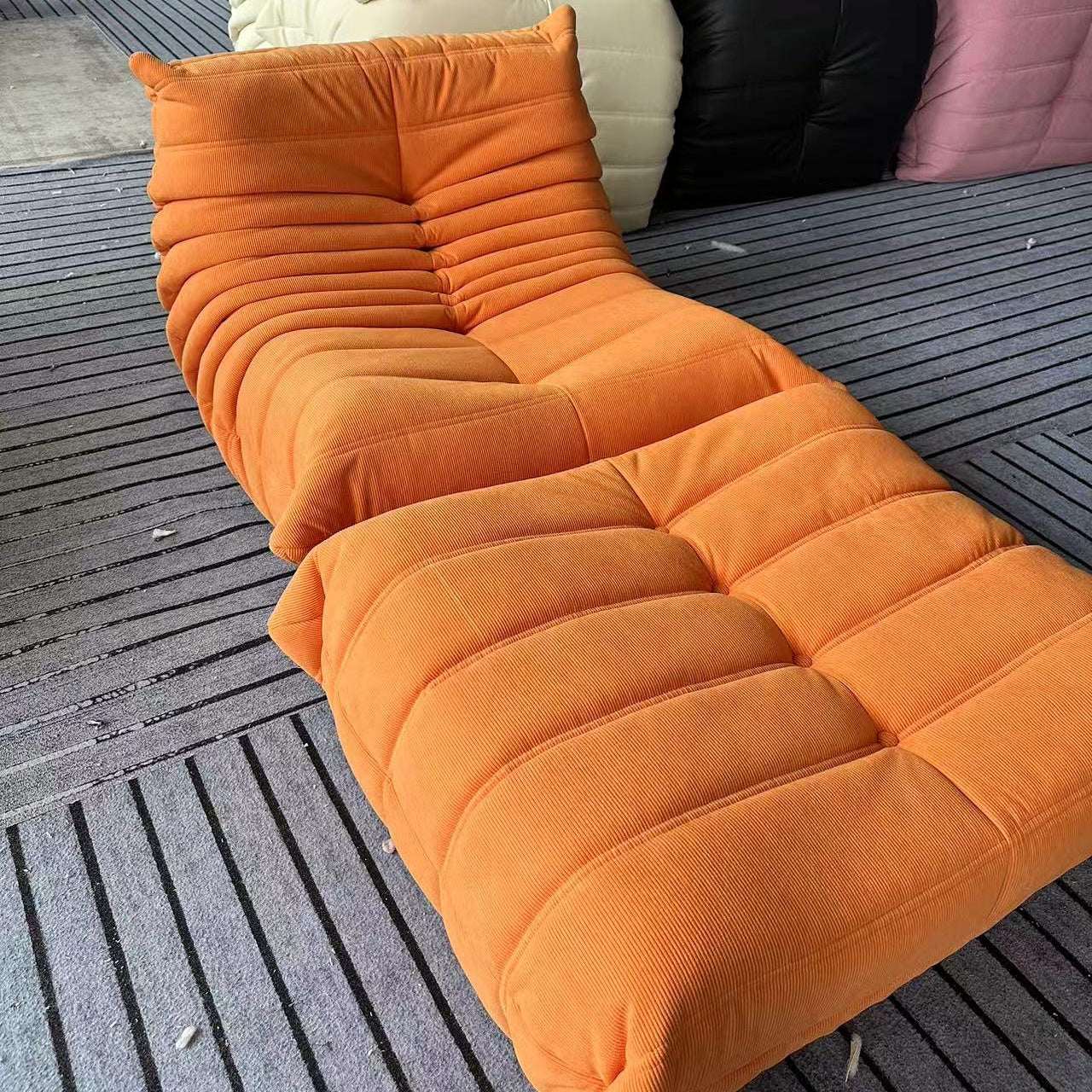 Togo Fireside Chair and Foot Stool set in sumptuous suede, elegant modern design - orangme.com