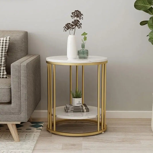 2-Tier White Marble Sofa Side Table - orangme.com