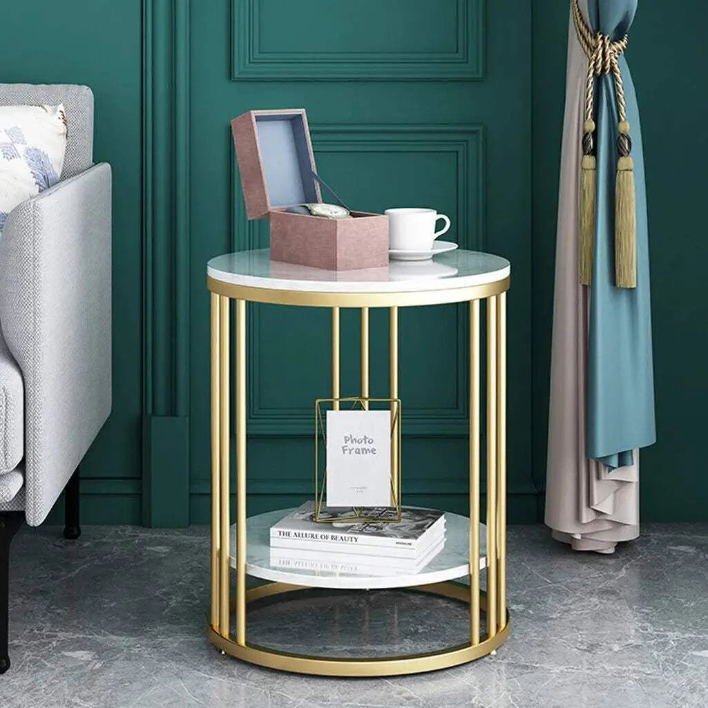 2-Tier White Marble Sofa Side Table for home - orangme.com