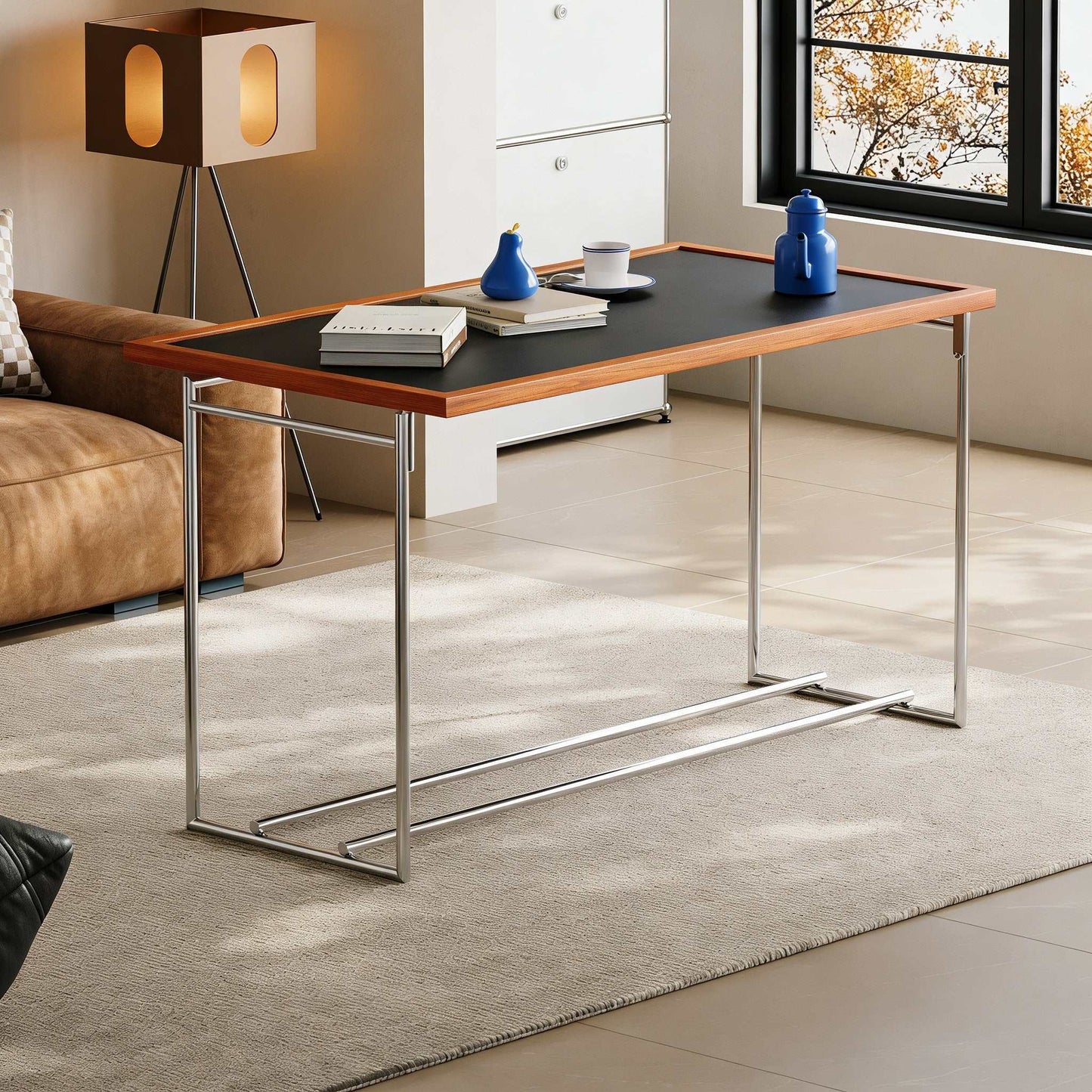 Solid Wood Coffee Table - Bauhaus Retro Design with Flip Mechanism