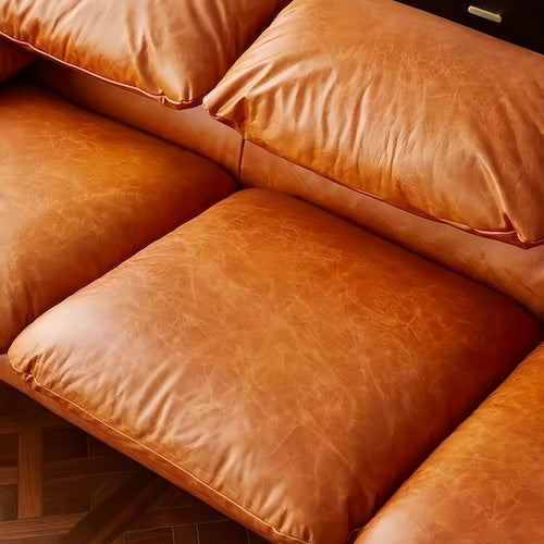 Replica 3 Seater Leather Sofa Maralunga - Brown Oil-Waxed Leather